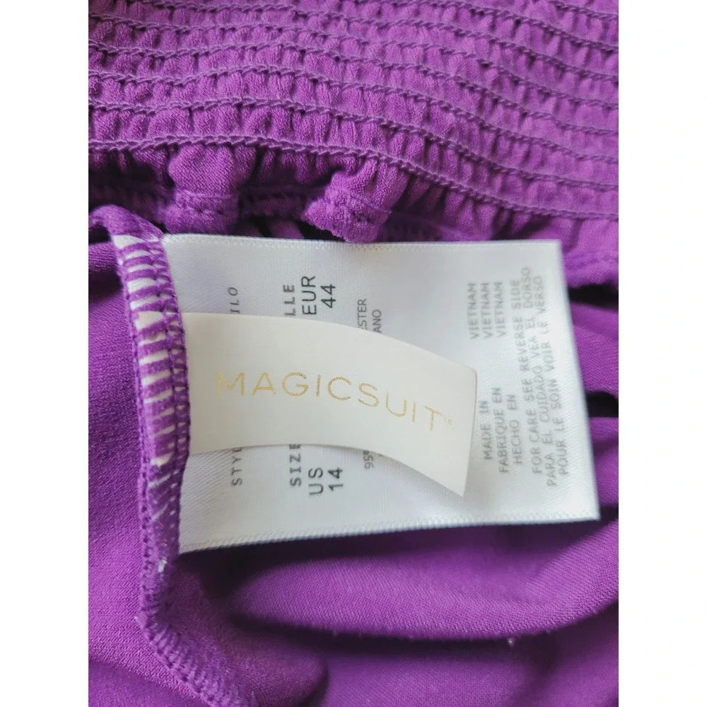 Magicsuit Swim Top Womens 14 Tankini Purple Smocked Blouson Adjustable Straps